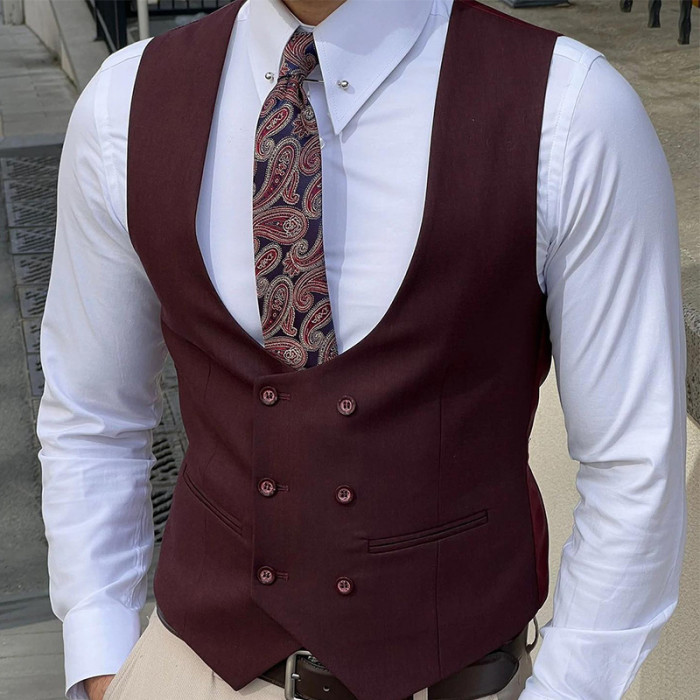 Men's Fashion Casual Solid Color Wool Trim Vest