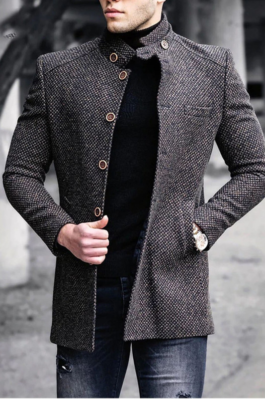 Retro Stand Collar Men's Casual Long Sleeve Solid Color Fashion Loose Jacket
