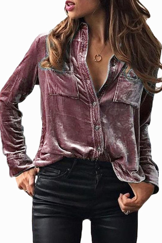 Fashion Solid Color Temperament Long Sleeve Velvet Casual  Blouses