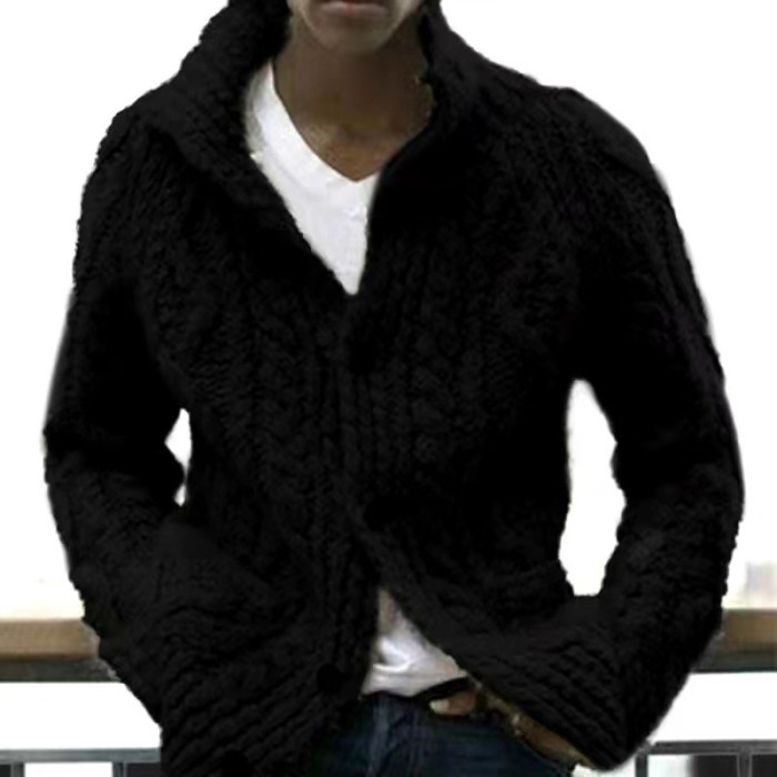 Casual Solid Color Men's Button Down Lapel Fashion Sweater Cardigan