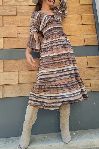 Fashion Casual V-Neck Flared Sleeve Dress  Midi Dress