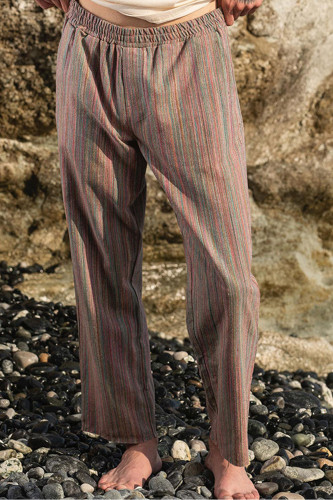 Fashion Retro Striped Print Loose Casual Straight Pants Men's Pants