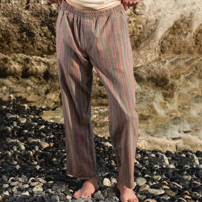 Fashion Retro Striped Print Loose Casual Straight Pants Men's Pants