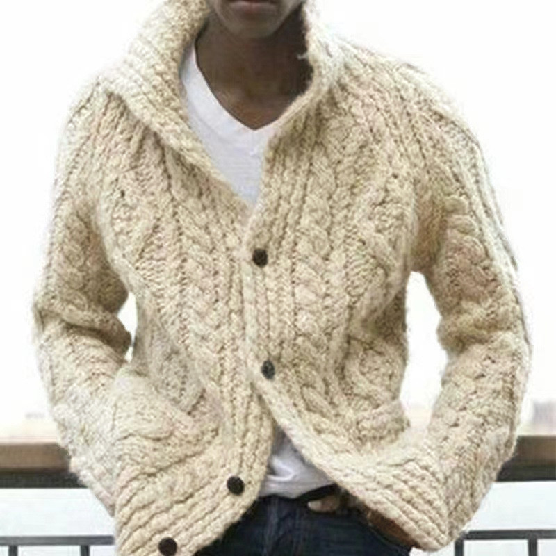 Casual Solid Color Men's Button Down Lapel Fashion Sweater Cardigan