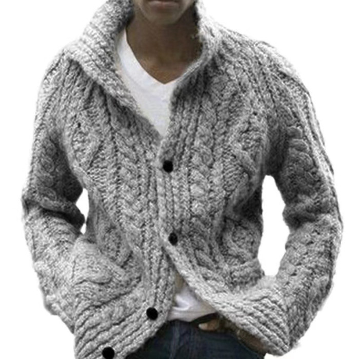 Casual Solid Color Men's Button Down Lapel Fashion Sweater Cardigan
