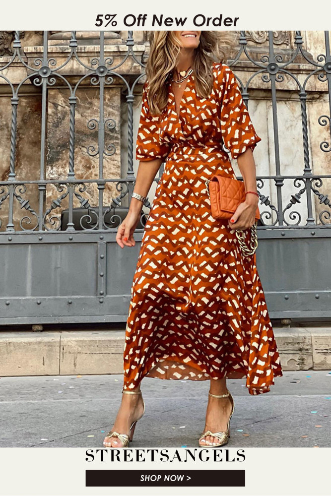 Fashion Polka Dot Print V-Neck Slim Fit Midi Dress