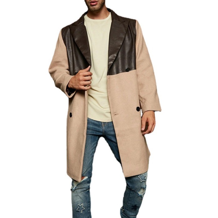 Men's Fashion Stitching Lapel Business Casual Long Sleeve Jacket Outerwear