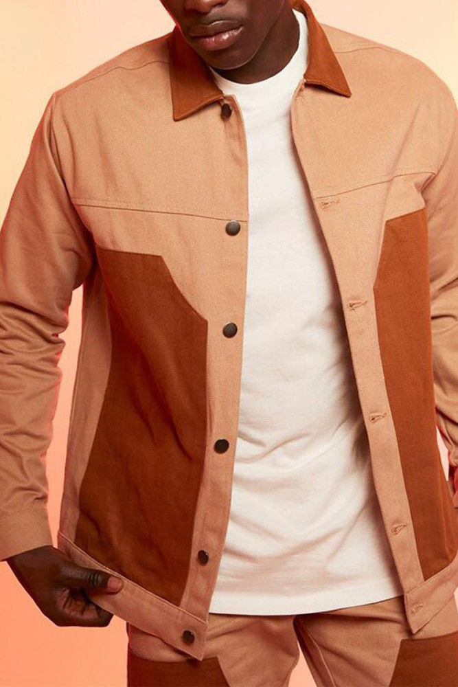 Men's Fashion Solid Color Patchwork Casual Long Sleeve Lapel Jacket