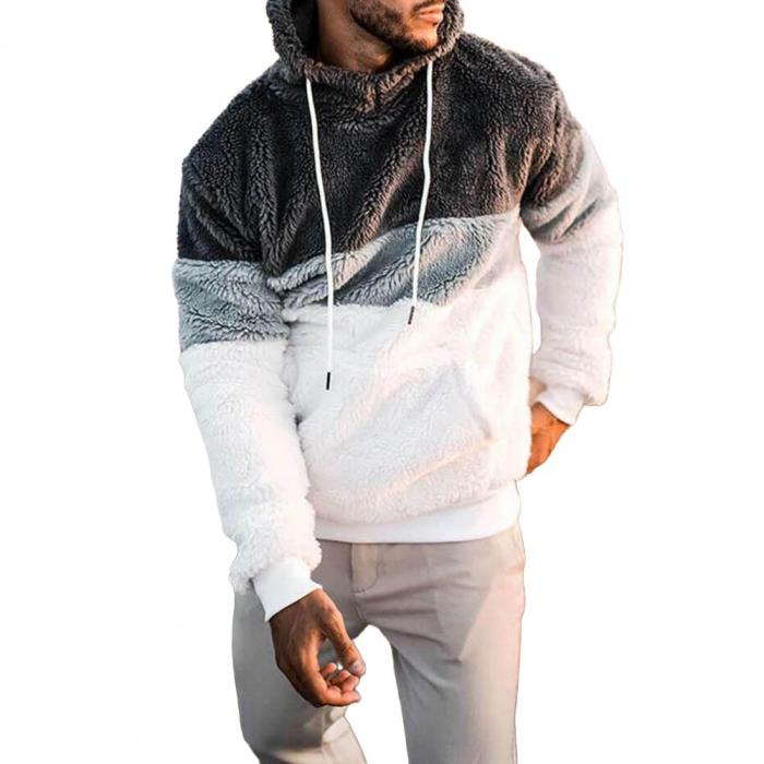Men's Fashion Double Sided Plush Puffy Long Sleeve Warm Hooded Sweatshirt
