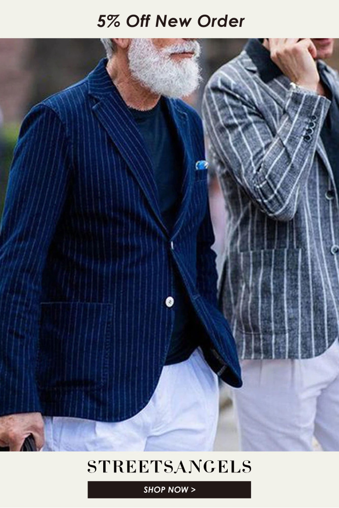 Vintage Stripe Print Men's Fashion Lapel Button Down Blazer Coat