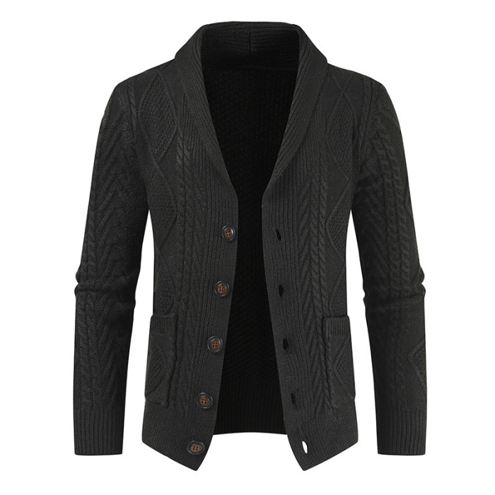 Men's Fashion Solid Color Warm Lapel High Quality Casual Button Cardigan Coat