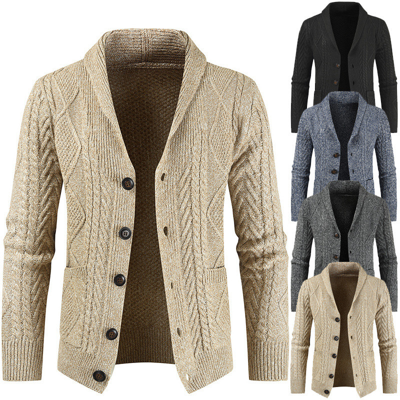 Men's Fashion Solid Color Warm Lapel High Quality Casual Button Cardigan Coat