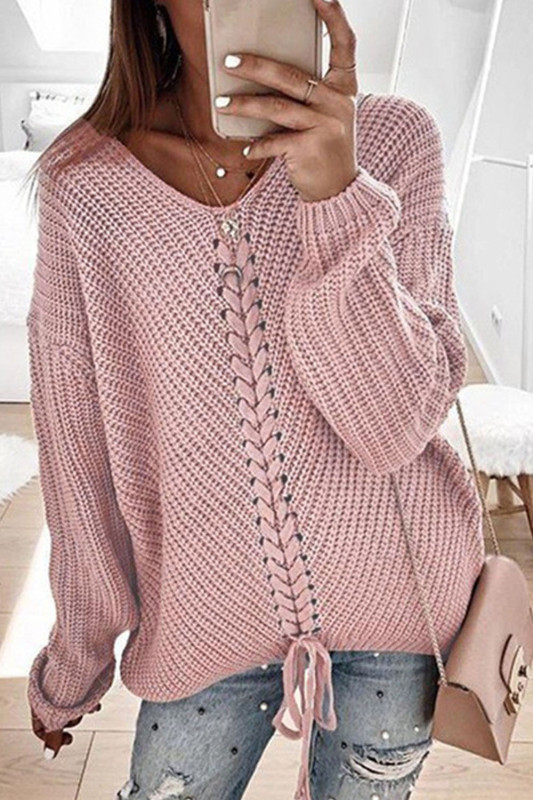 Fashion Solid Color V Neck Loose Casual Warm Street Sweaters