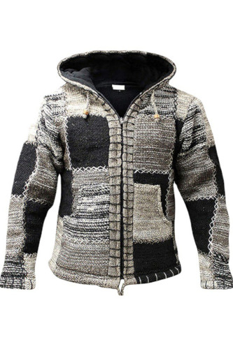 Men's Sweater Fashion Ethnic Color Block Cardigan Pocket Casual Outerwear