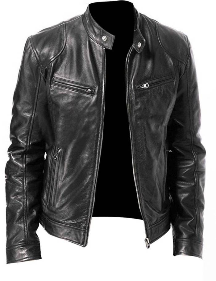 Men's British Fashion PU Stand Collar Punk Motorcycle Leather Jacket