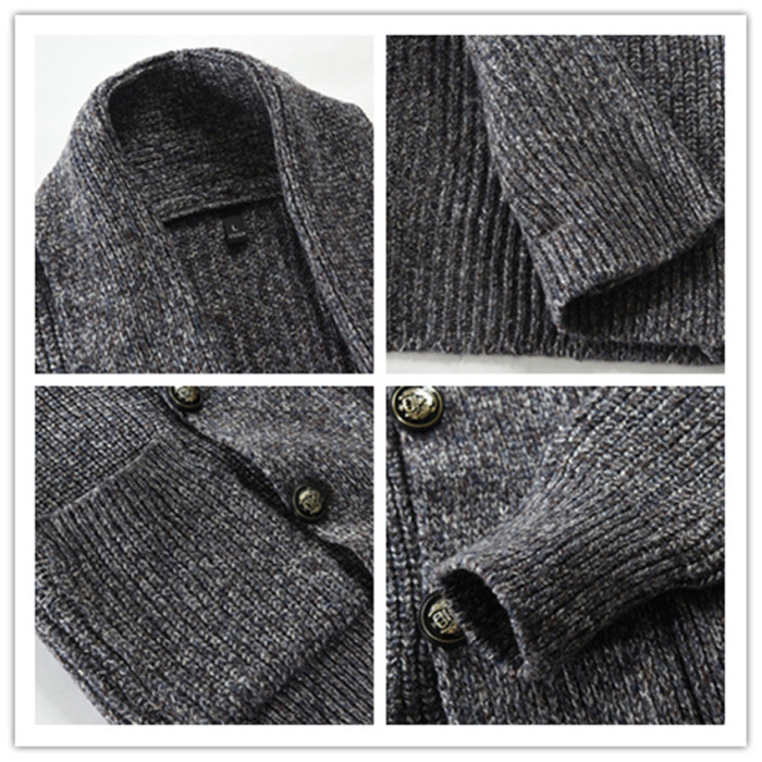 Double Breasted Retro Warm Solid Color Loose Men's Sweater Cardigan