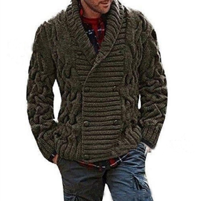 Men's Fashion Knit Lapel Long Sleeve Shawl Collar Cardigan Solid Color  Outerwear