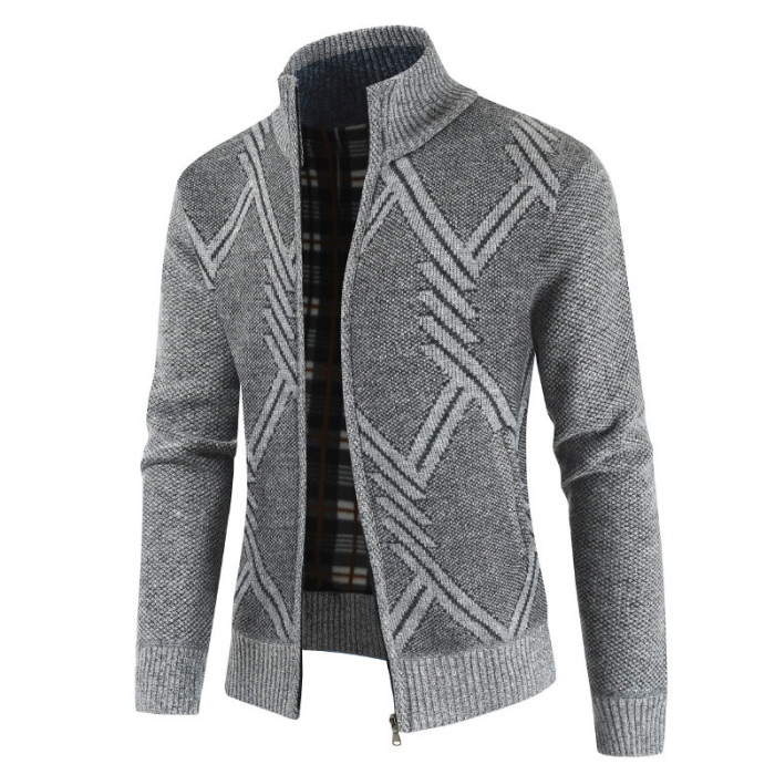 Men's Fashion Solid Color Slim Fit Thick Fleece Casual Stand Collar Jacket Coat
