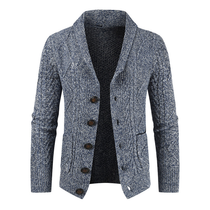 Men's Fashion Solid Color Warm Lapel High Quality Casual Button Cardigan Coat