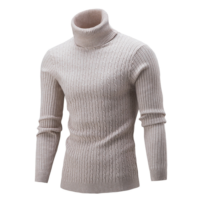Men's Turtleneck Lapel Slim Fit Casual Fashion Solid Color Sweater