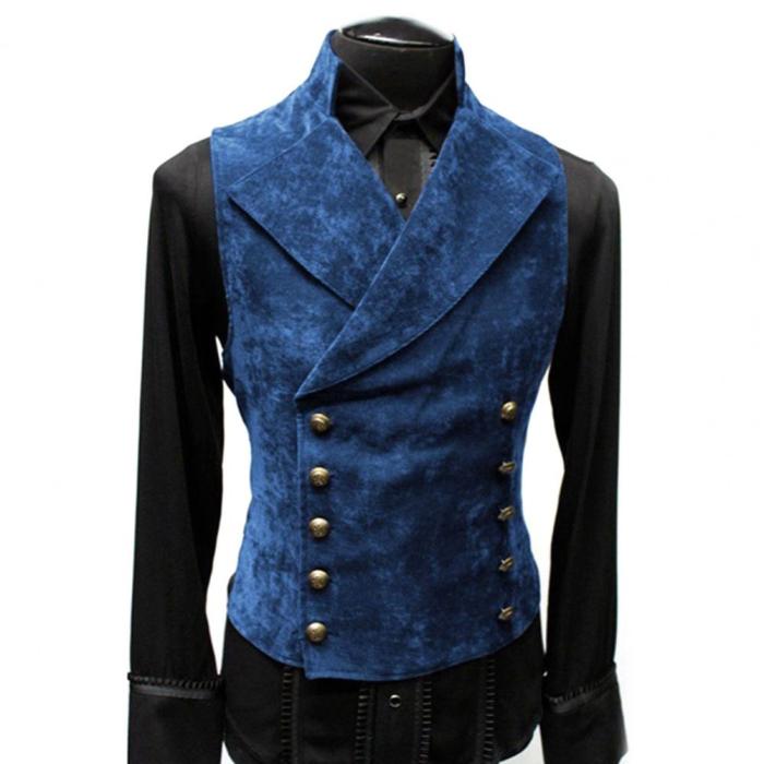 Retro Men's Stand Collar Solid Color Double Breasted Slim Fit Punk Fashion Vest