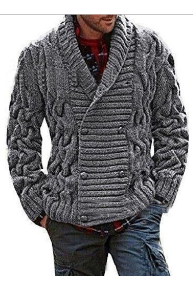 Men's Fashion Knit Lapel Long Sleeve Shawl Collar Cardigan Solid Color  Outerwear