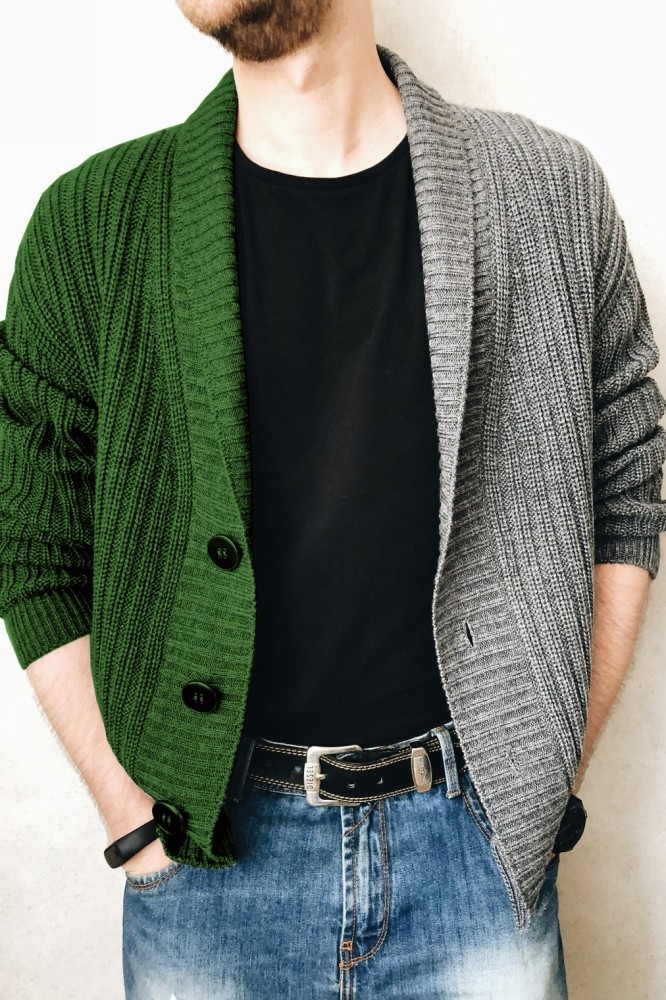 Fashion Loose Patchwork V-Neck Men's Sweater Cardigan