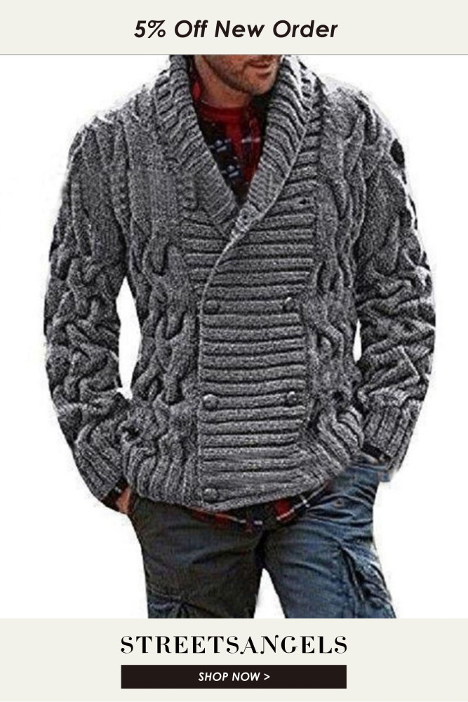 Men's Fashion Knit Lapel Long Sleeve Shawl Collar Cardigan Solid Color  Outerwear
