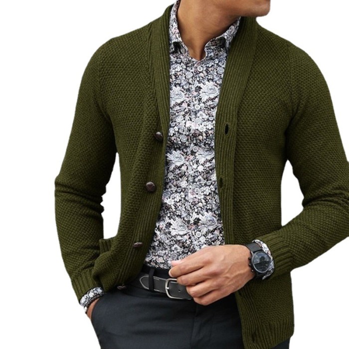 Men's Fashion Single Breasted Lapel Solid Color Sweater Cardigan Outerwear