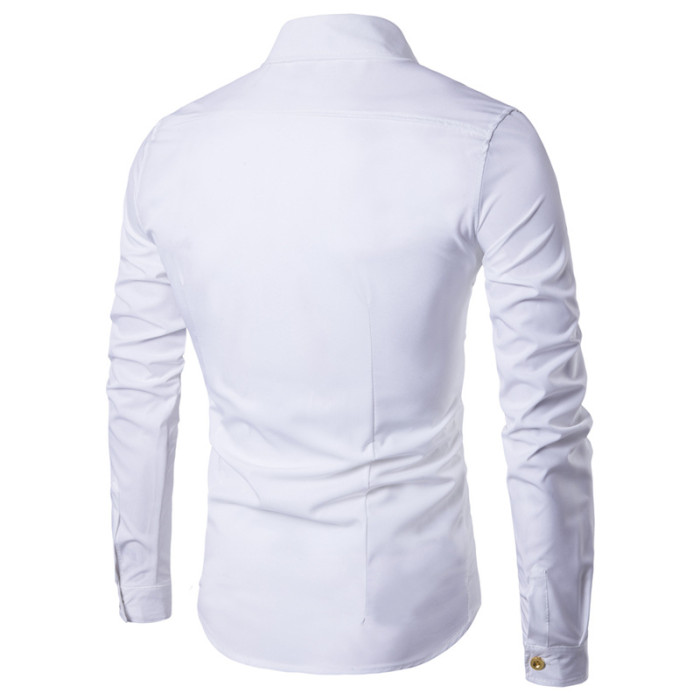 Men's Fashion Personality Slant Button Irregular Long Sleeve Shirt