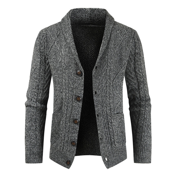 Men's Fashion Solid Color Warm Lapel High Quality Casual Button Cardigan Coat