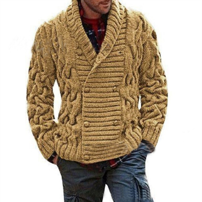 Men's Fashion Knit Lapel Long Sleeve Shawl Collar Cardigan Solid Color  Outerwear