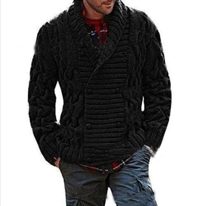 Men's Fashion Knit Lapel Long Sleeve Shawl Collar Cardigan Solid Color  Outerwear