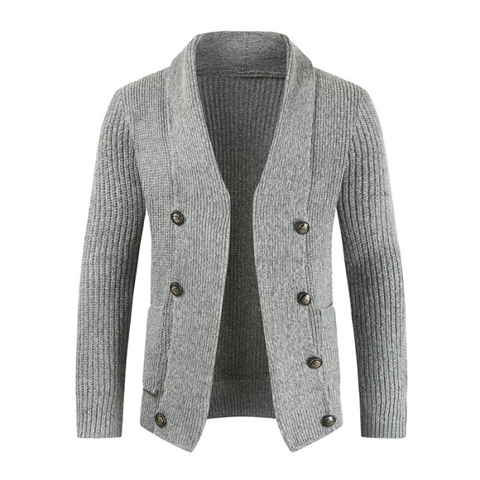 Double Breasted Retro Warm Solid Color Loose Men's Sweater Cardigan