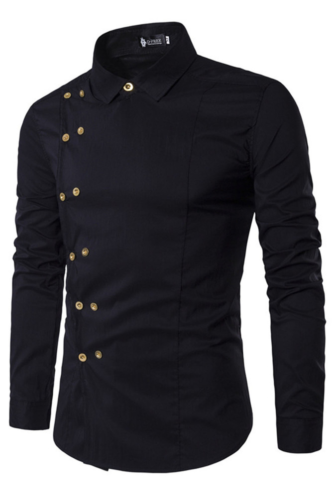 Men's Fashion Personality Slant Button Irregular Long Sleeve Shirt