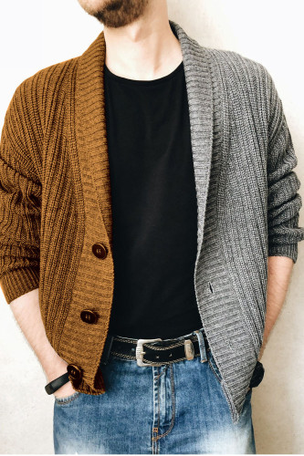 Fashion Loose Patchwork V-Neck Men's Sweater Cardigan
