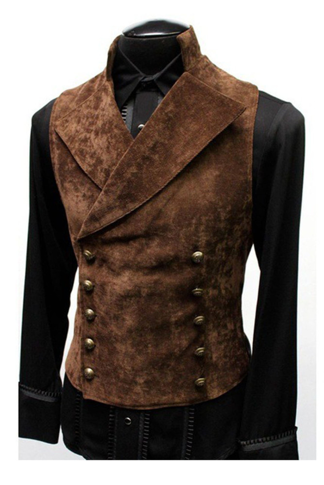 Retro Men's Stand Collar Solid Color Double Breasted Slim Fit Punk Fashion Vest
