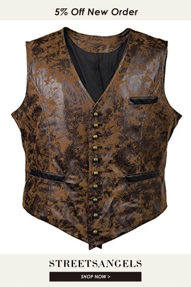 Men's Steampunk Stud Button Faux Leather Denim  Vest Top