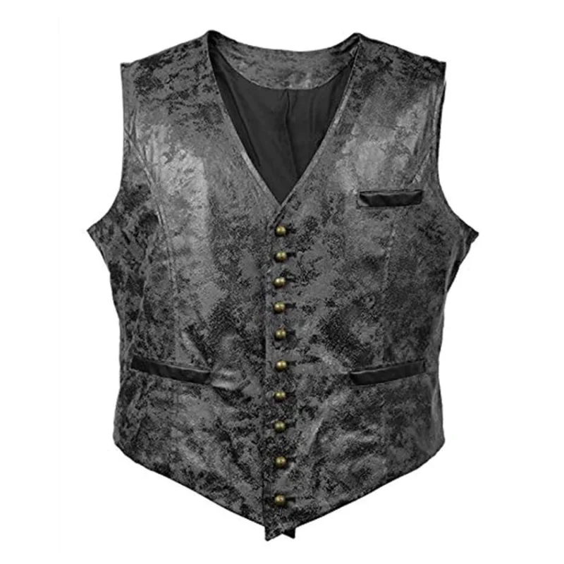 Men's Steampunk Stud Button Faux Leather Denim  Vest Top