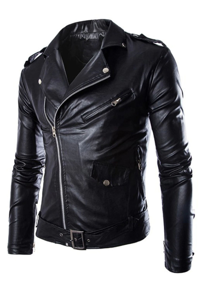 Men's Fashion Lapel Pu Trend Personality Simple Punk Jacket Coat
