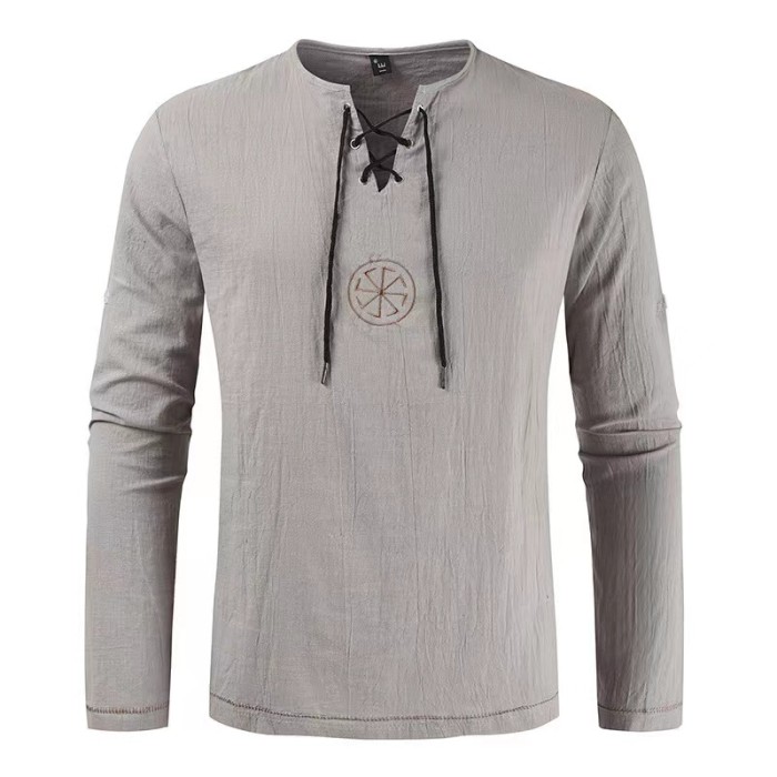 Fashion Loose Casual Long Sleeve Cotton Linen Solid Color Men's Shirt