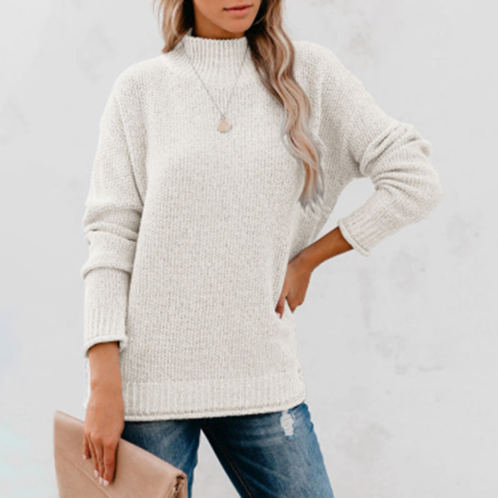 Fashion Solid Color Turtleneck Casual Knit Sweater