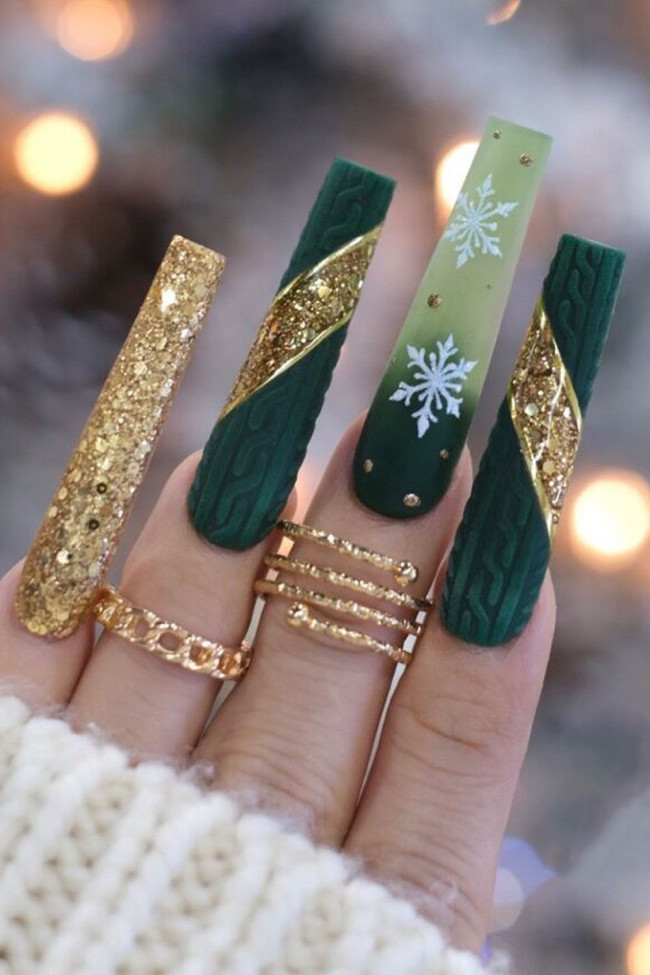 Forest Snowflake Christmas Wear Long T Fake Nails
