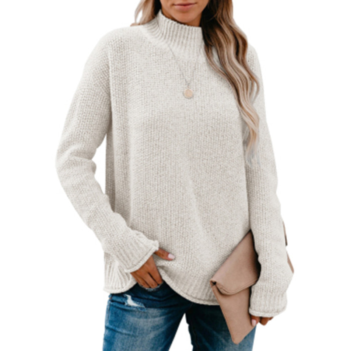 Fashion Solid Color Turtleneck Casual Knit Sweater