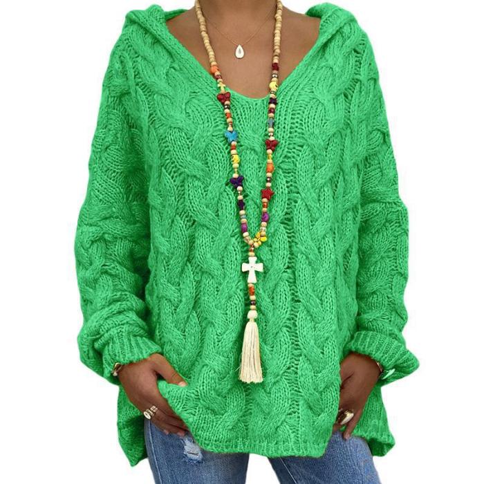 Women's Fashion Solid Color Hooded Loose Sweater Top