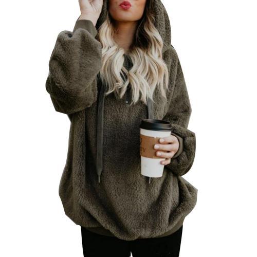 Fashion Long Sleeve Plush Warm Sports Solid Color Crew Neck Hooded Sweater