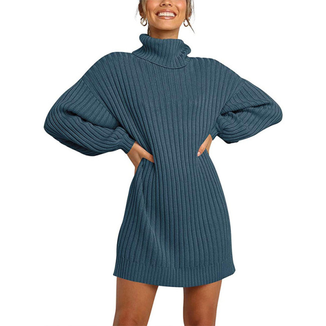 Long Sleeve Round Neck Plain Cable Knit Maxi Loose Fit Sweater Dress main image 0