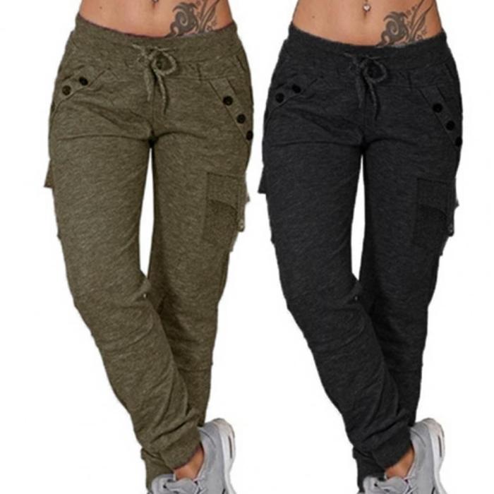 Women's Fashion Solid Color Drawstring Casual Loose Sports Skinny Pants