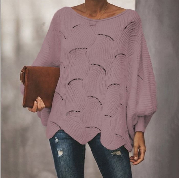 Fashion Solid Color Elegant Loose Casual O Neck Hollow Sweater