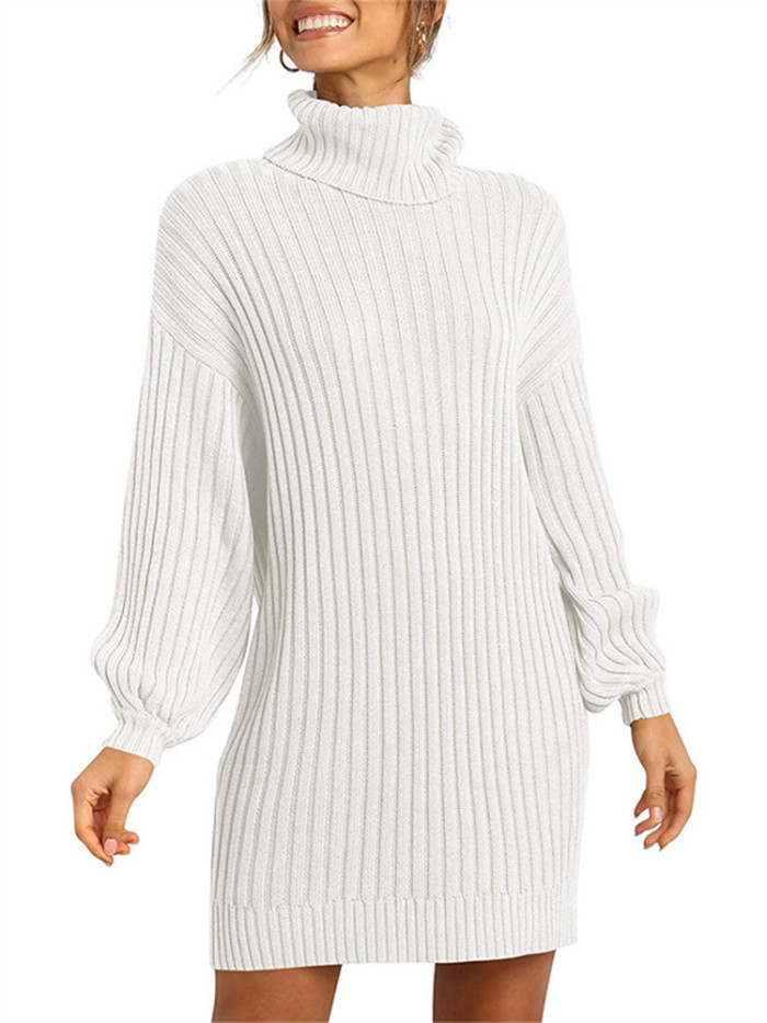 Fashion Loose High Neck Casual Long Sleeve Bottom Knit Sweater Dress